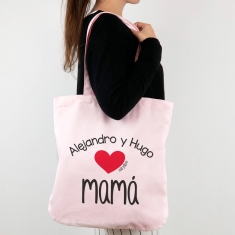 Bolso algodón orgánico personalizado (nombre niño/a) corazón Mamá