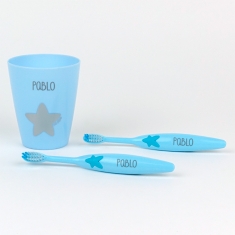 Set 2 Tooth brushes with case Personalized Blue +6Months