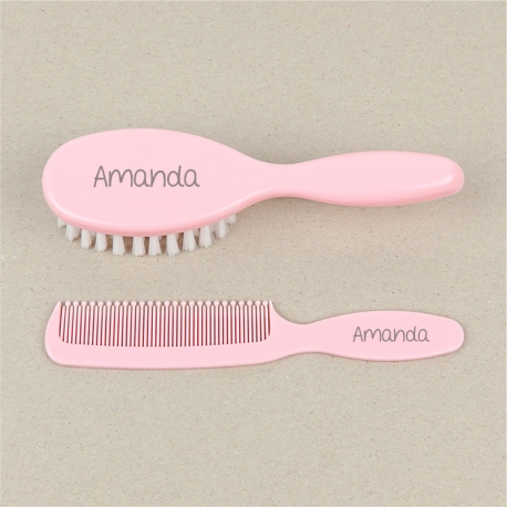 Set Brush and comb Pink +0M Personalized