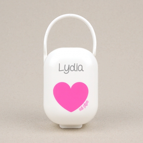 Box Pacifier Holder White-Heart Pink Personalized