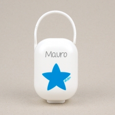 Box Pacifier Holder White-Star Blue Personalized