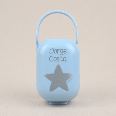 Box Pacifier Holder Blue-Star Silver Personalized