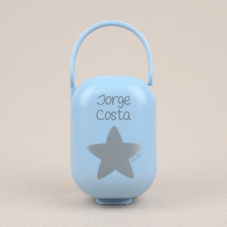 Box Pacifier Holder Blue-Star Silver Personalized