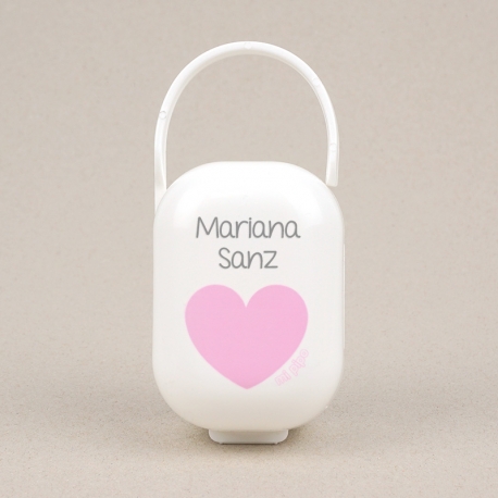Box Pacifier Holder White-Heart Pink Personalized