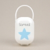 Box Pacifier Holder White-Star Blue Personalized