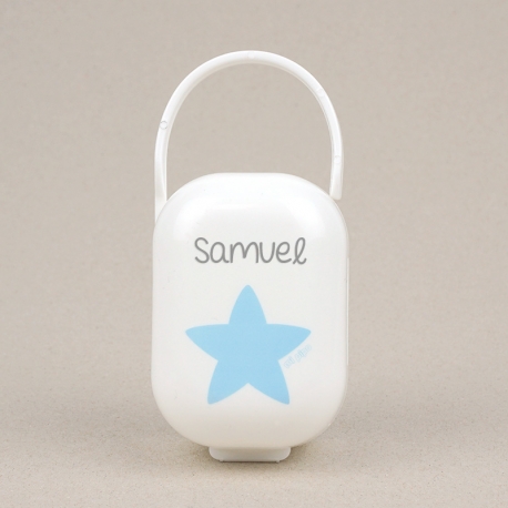Box Pacifier Holder White-Star Blue Personalized