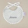 Babero Piqué Nacimiento Gris-Topitos Personalizado