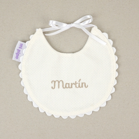 Babero Piqué Nacimiento Beige Personalizado