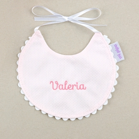 Babero Piqué Nacimiento Rosa Personalizado 