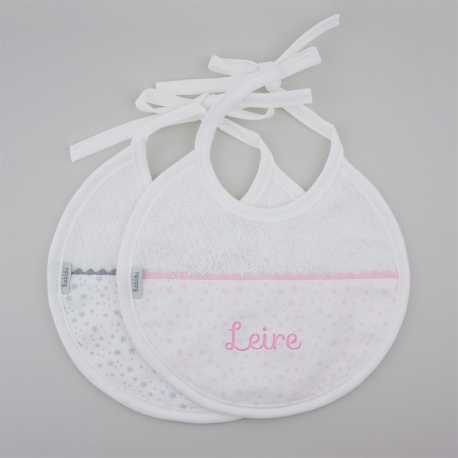 BABIDU 2 Baberos Personalizados Estrellas Rosa y Gris
