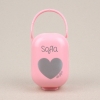 Box Pacifier Holder Pink-Heart Silver Personalized