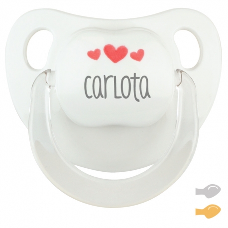 Chupete Baby Deco Blanco Corazones Rojo Personalizado