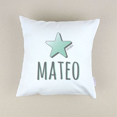 Cojín cuadrado Estrella Menta + Nombre personalizado