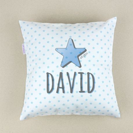Cojín cuadrado Estrella Azul + Nombre personalizado