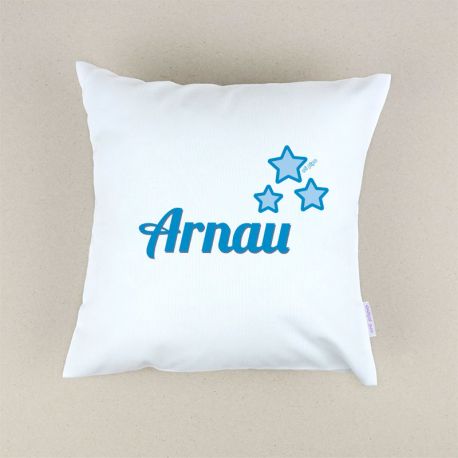 Cojín cuadrado Estrellas Azul + Nombre personalizado