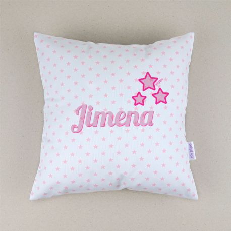 Cojín cuadrado Estrellas Rosa + Nombre personalizado