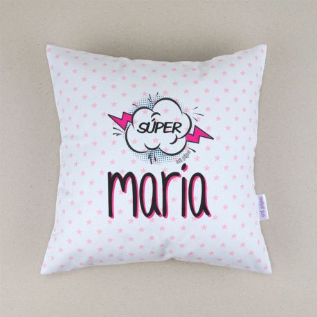 Cojín cuadrado piqué Súper Rosa personalizado