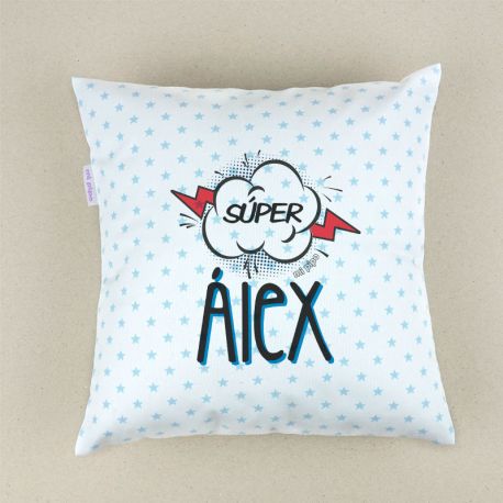 Cojín cuadrado piqué Súper Azul personalizado