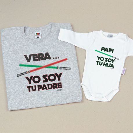 Pack 2 Prendas Personalizadas (nombre niña) Yo soy tu Padre/Papi Yo soy tu Hija espadas láser