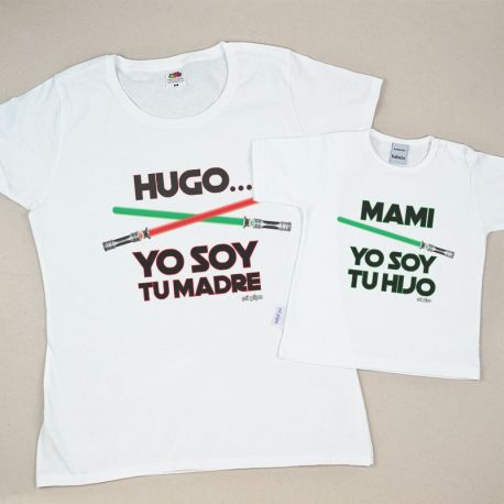 Pack 2 Prendas Personalizadas (nombre niño) Yo soy tu Madre/Mami Yo soy tu Hijo espadas láser
