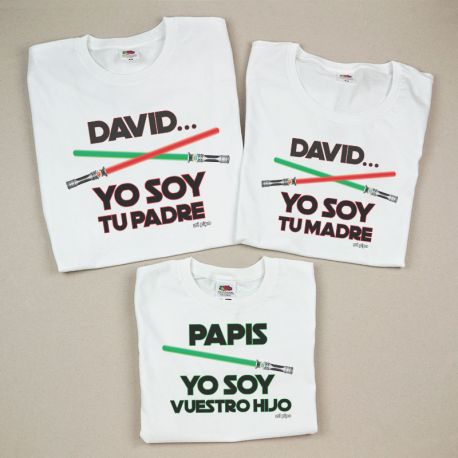 Pack 3 Prendas (Nombre niño) Yo soy tu Padre / Yo soy tu Madre  / Papis yo soy vuestro Hijo espadas láser