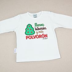 Camiseta Divertida Bebé Navidad Menos biberón y más polvorón