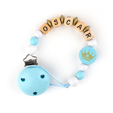 Wood chain Blue Crown Personalized