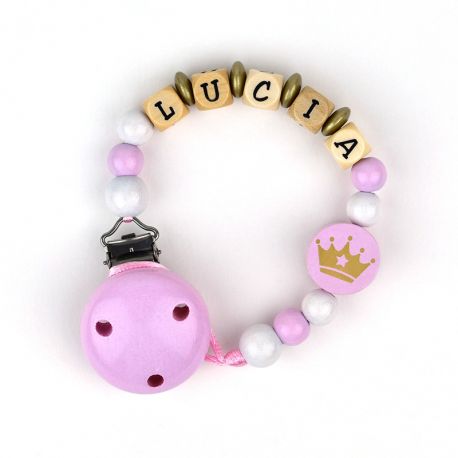 Wood chain Pink Crown Personalized