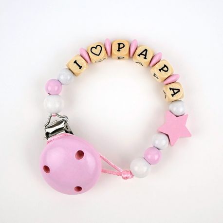 Wood Chain I Love + free Text Pink