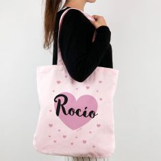 Bolso algodón orgánico personalizado Corazón Rosa + Nombre