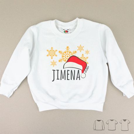 Camiseta o Sudadera Niño/a Navideña personalizada gorro Papá Noel