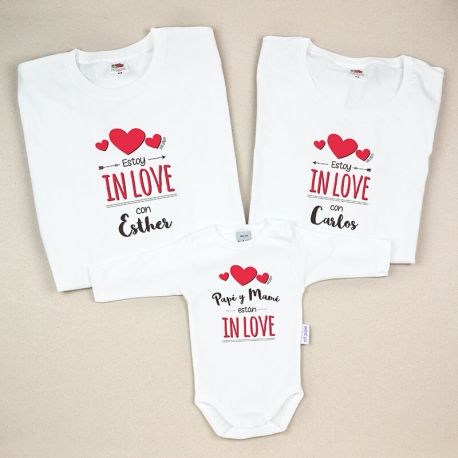 Pack 3 Prendas Personalizadas Estoy in love con (Nombres de los padres) / Papi y Mami están in love