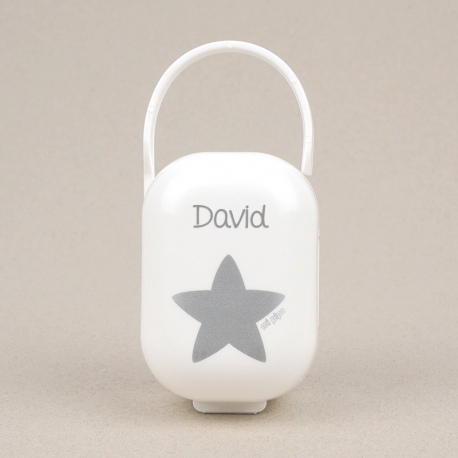 Cajita Portachupetes Blanca-Estrella Plata Personalizada
