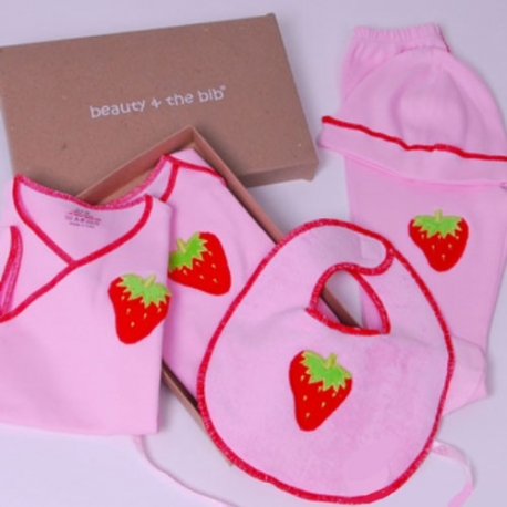 Set Recién Nacido Beauty & The Bib Strawberry Rosa 0-3Meses