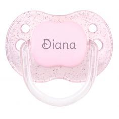 PTL Pink Glitter transparent personalized New Classic pacifier