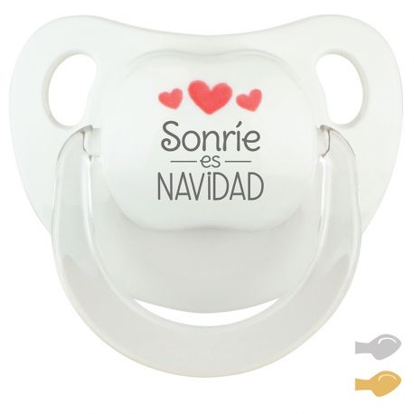 Chupete Baby Deco Blanco corazones rojos Sonríe es Navidad