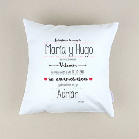 Cojín cuadrado personalizado La historia de Amor