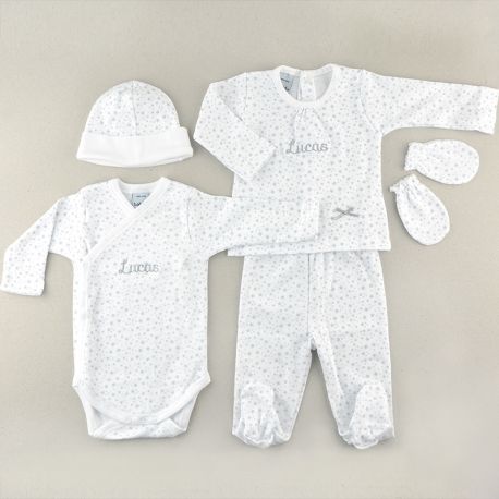BABIDU Mi Primera Ropita Personalizada Estrellas Gris 0M