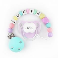 Chupete Baby Malva + Cadenita de silicona Turquesa multicolor personalizados
