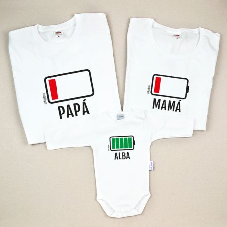 Pack 3 Prendas Personalizadas Batería baja (Nombres hijo/a, Papá y Mamá) 