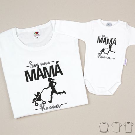 Pack 2 Prendas Mamá Soy una mamá runner + Body o Camiseta Mi mamá es runner