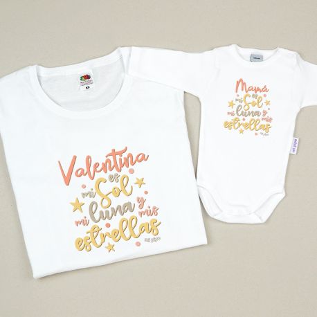 Pack 2 Prendas Personalizadas Mamá (Nombre) es mi sol, mi luna y mis estrellas
