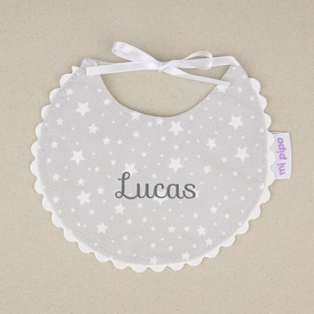 Bib Piqué Birth Gray-Dots Personalized
