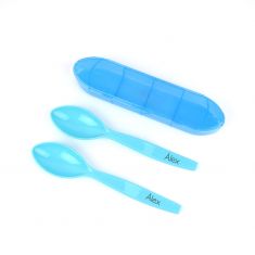 2 Spoons with Case Personalized Blue