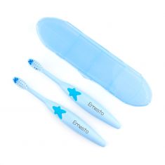 Set 2 Tooth brushes with case Personalized  Blue +6Months