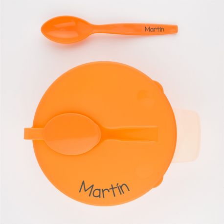 Plato con tapa y cuchara Naranja