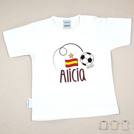 Camiseta o Sudadera Bebé y Niño/a Nombre + Bandera y Balón