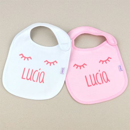 2 Baberos Personalizados Blanco-Rosa Personalizados