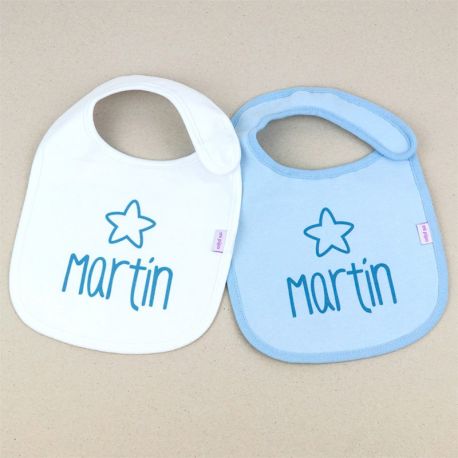 2 Baberos Personalizados Blanco-Celeste Personalizados