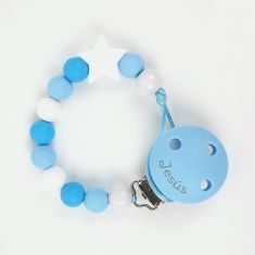 Chain of Wood and Silicone Blue Star Not Personalized